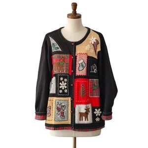 Victoria Jones Woman Vintage Christmas 90's Patchwork Cardigan Sweater Plus 1X